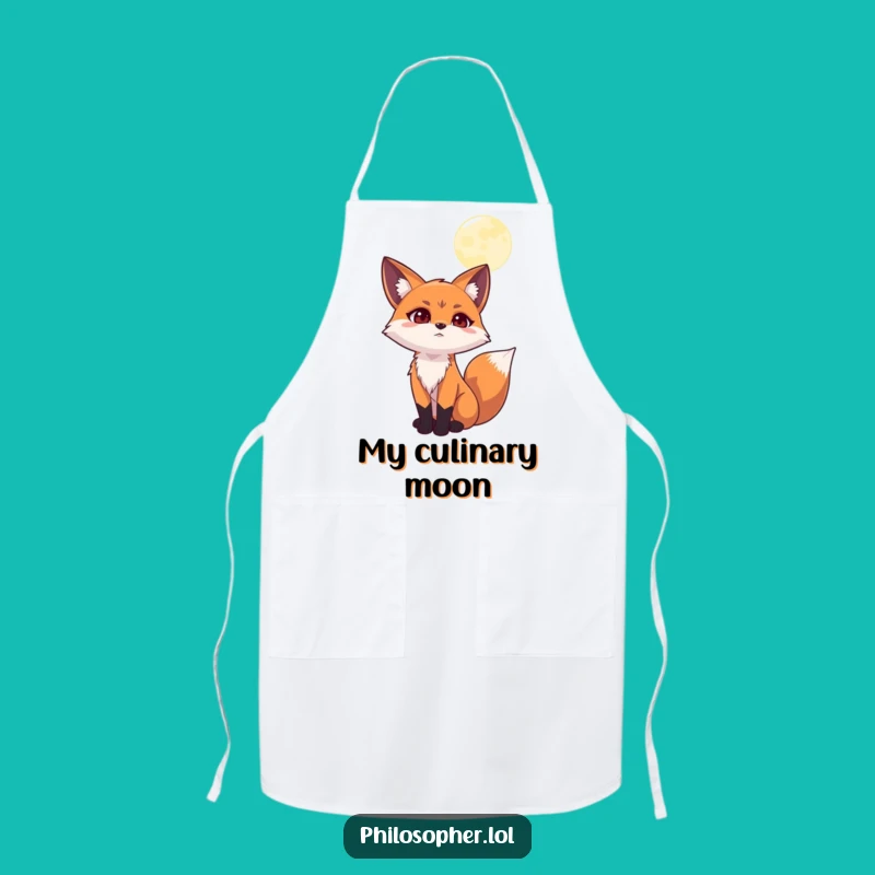 Funny Contemplating Fox Moon Apron: Cook with Thoughtful Humor