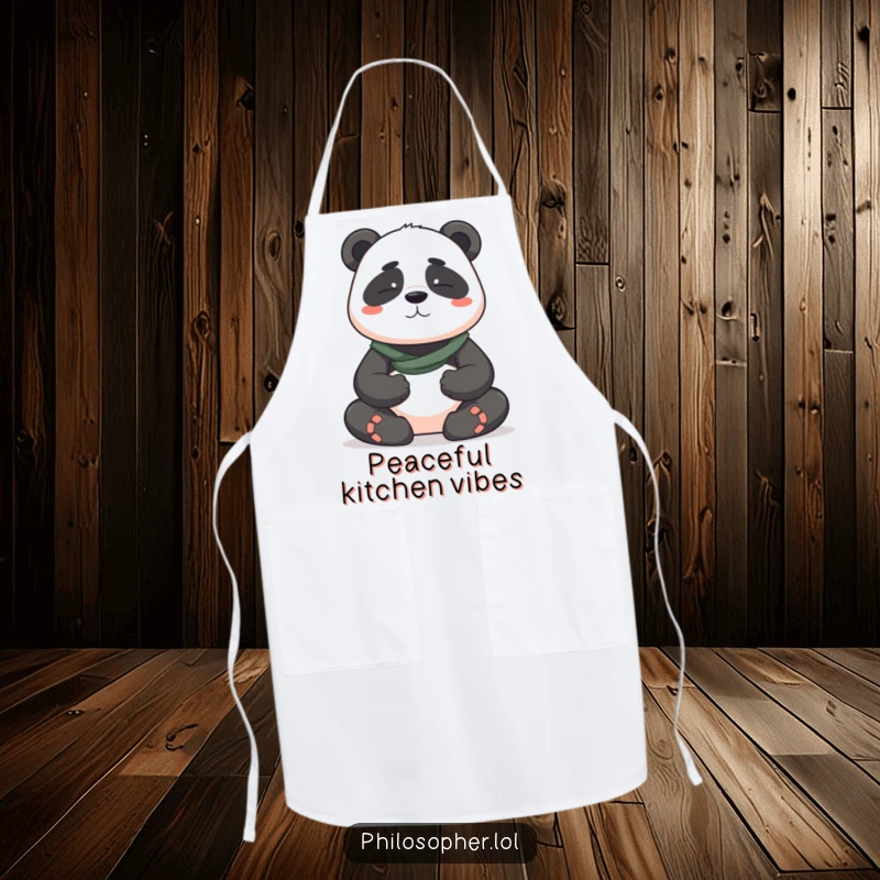 Funny apron showcasing a brave panda in a serene meditation pose, ideal for peaceful and humorous cooking or baking.