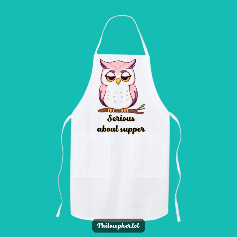 Funny Owl Thinking Apron: Cook with Contemplation Funny Gift