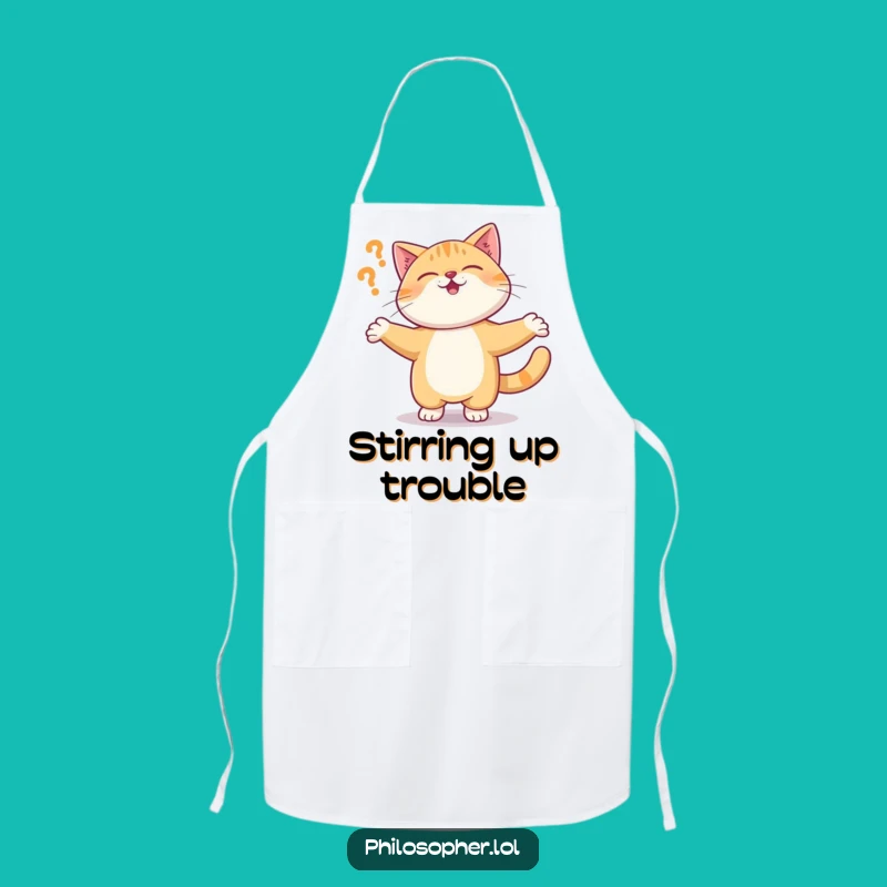 Funny Cat Apron: Giggling Kitty Questioning Reality, Kitchen Absurdity Gift