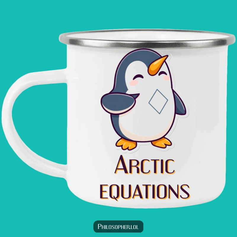 Funny Penguin Geometry Camping Mug: Curious Nerd Penguin Outdoors