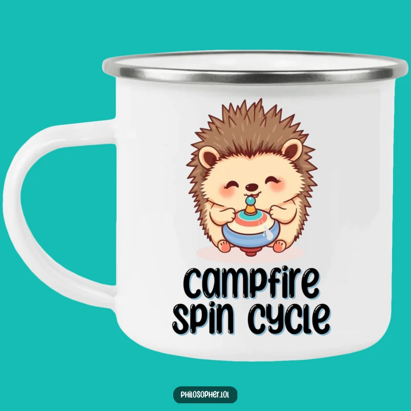 Funny Hedgehog Camping Mug: Spinning Views, Happy Outdoors