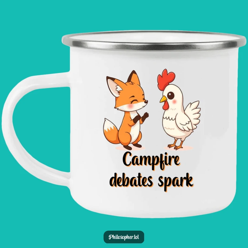 Funny Fox Debate Camping Mug - Quirky Outdoor Humor, Durable & Witty