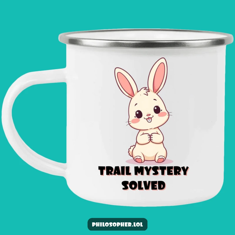 Funny Pondering Bunny Camping Mug: Curious Question Mark Adventure Cup