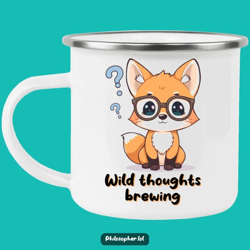 Funny Explorer Fox Camping Mug: Spectacled Cub Pondering, Outdoor Gift