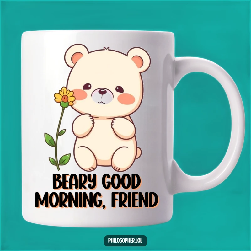 Funny Bear Flower Mug: Beaming Bear Appreciating Nature, Thoughtful Funny Gift Idea