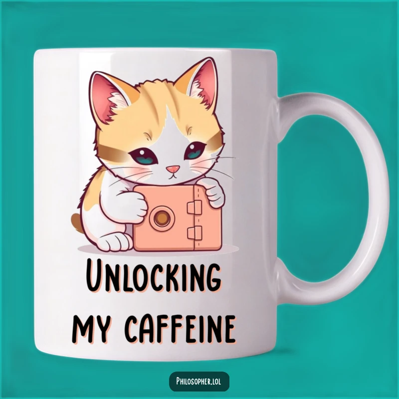 Funny Cat Mug: Curious Unlock, Tiny Box Mystery, Perfect Gift