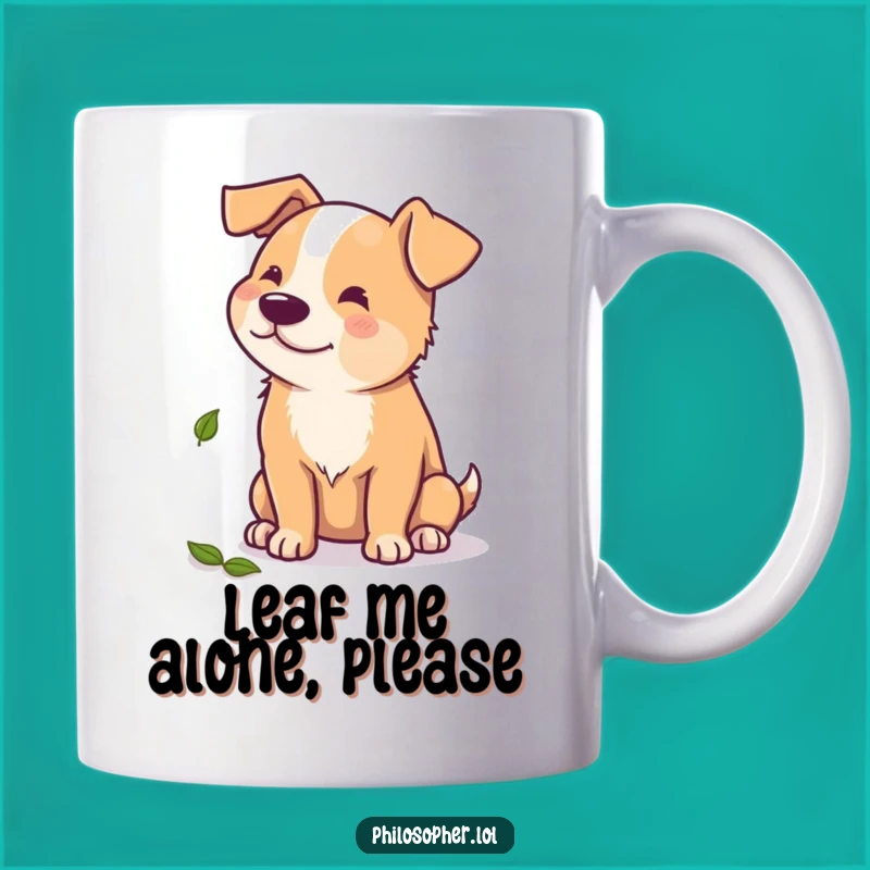Funny Dog Mug: Beaming Pup Pondering Fall Leaf, Perfect Autumn Gift