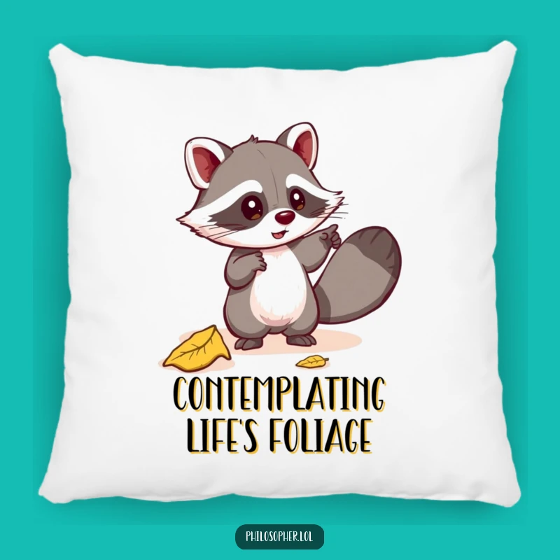 Soft Funny Raccoon Leaf Pillow - Comfort for the Contemplative