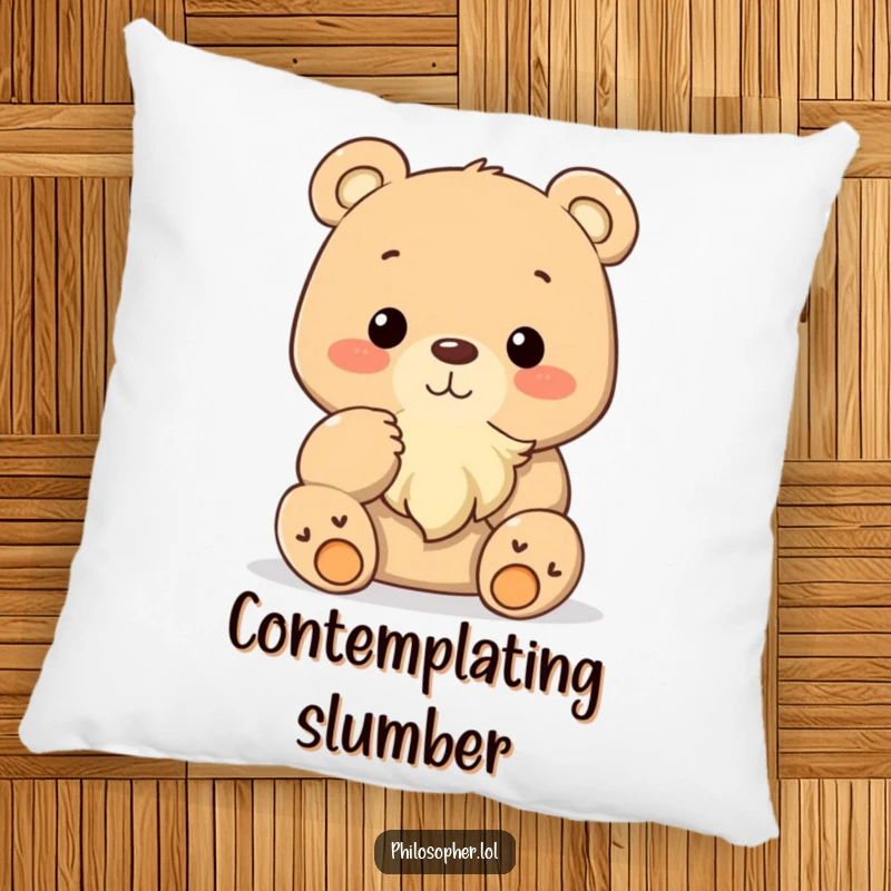 Funny bear stroking beard, soft decorative pillow, contemplative comfort, great funny gift for readers.