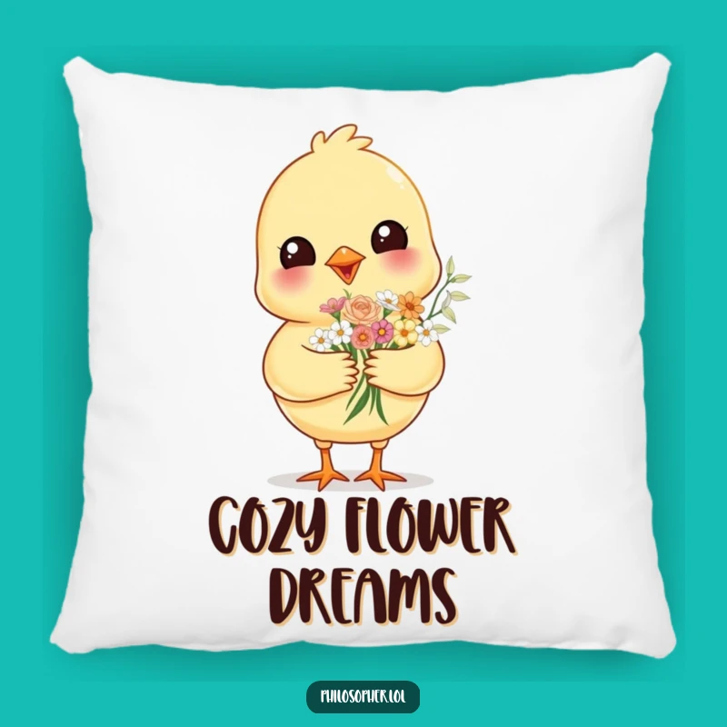 Funny Cheerful Chick Pillow - Cozy Comfort with Floral Cuteness