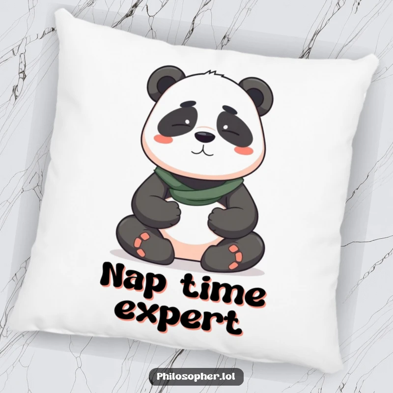 Funny pillow featuring a brave panda peacefully meditating, designed for cozy comfort and a touch of humorous serenity.