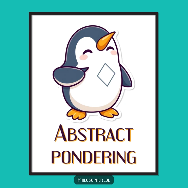 Funny Penguin Geometry Digital Print: Curious Nerd Penguin Art