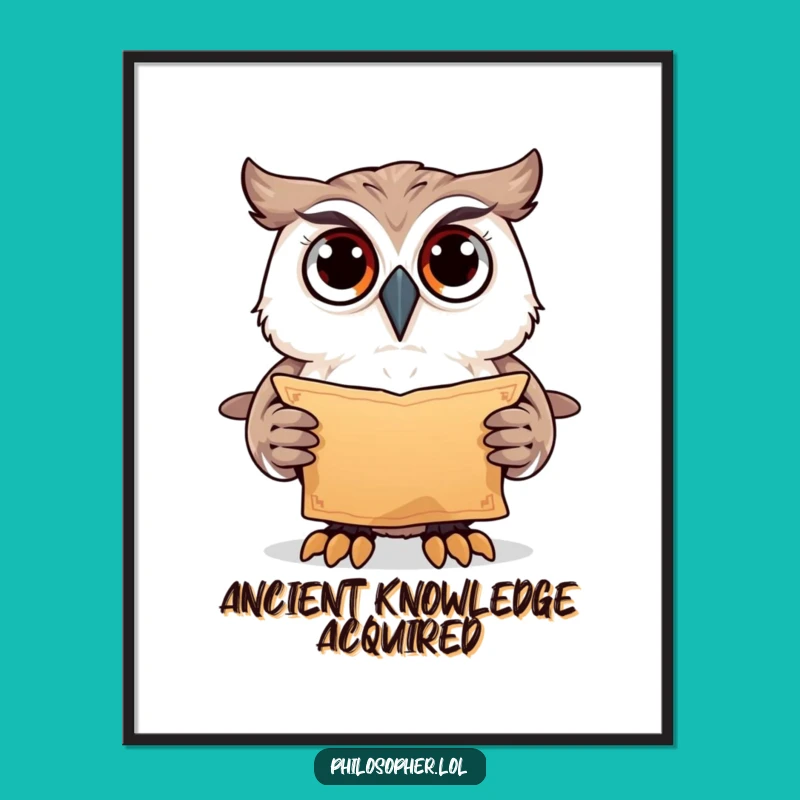 Funny Owl Ancient Scroll Digital Art: Instant Mysterious Decor
