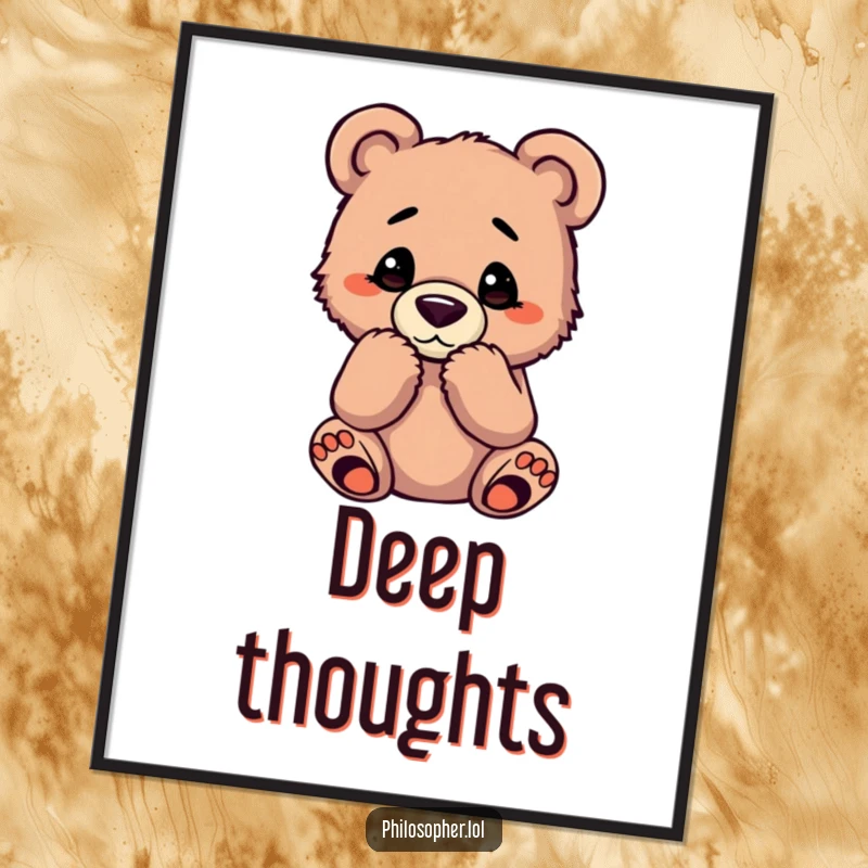 Funny bear cub digital art print of a cub deep in thought, ready to be printed at home.