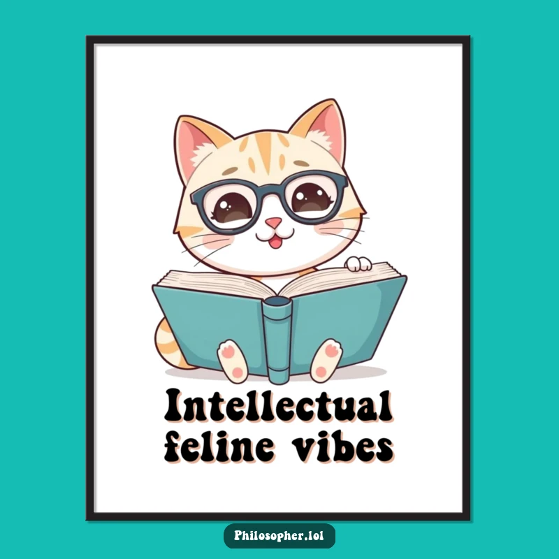Funny Cat Scholar Digital Art - Wise Feline Wall Decor, Perfect Gift!