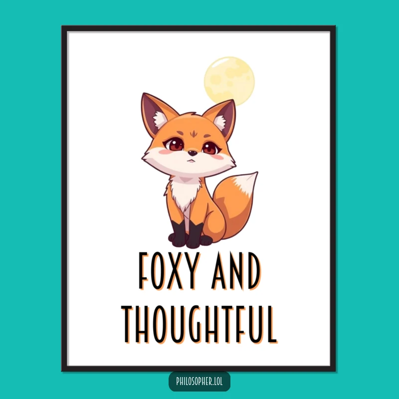 Funny Contemplating Fox Moon Digital Art: Whimsical Printable Decor for Thinkers