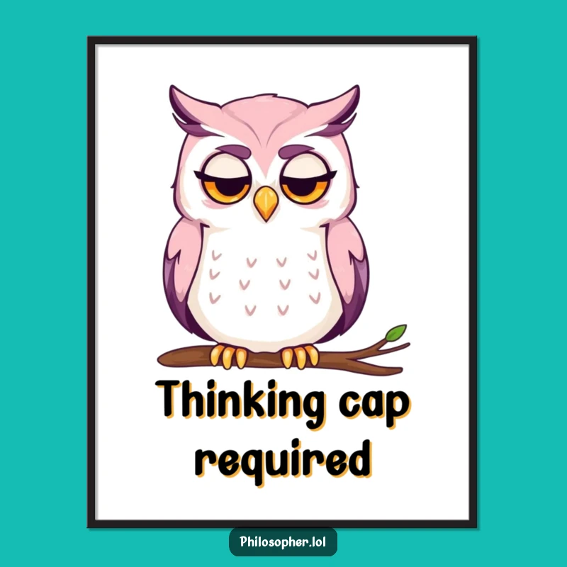 Funny Owl Thinking Digital Art: Instant Wisdom Funny Gift