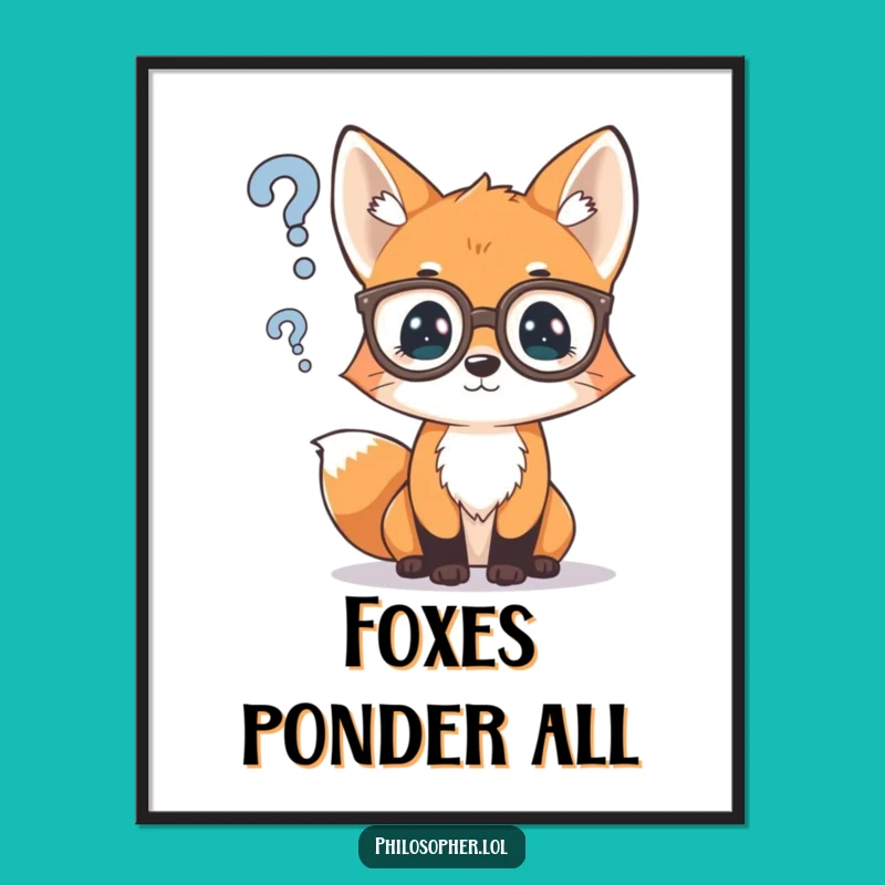 Funny Pondering Fox Digital Print: Spectacled Cub Art, Instant Gift