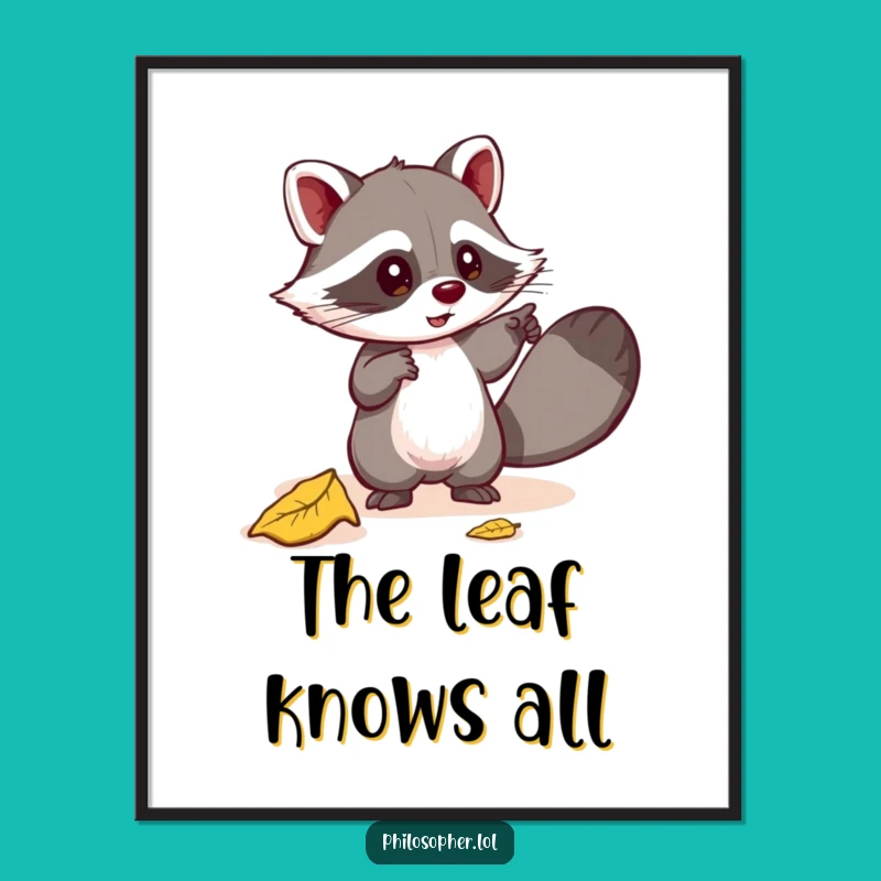 Funny Raccoon Leaf Digital Art - Instant Whimsy for Your Walls