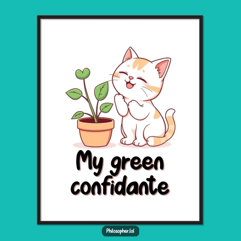 Funny Giggling Cat Plant Whisperer Digital Art - Instant Whimsy!