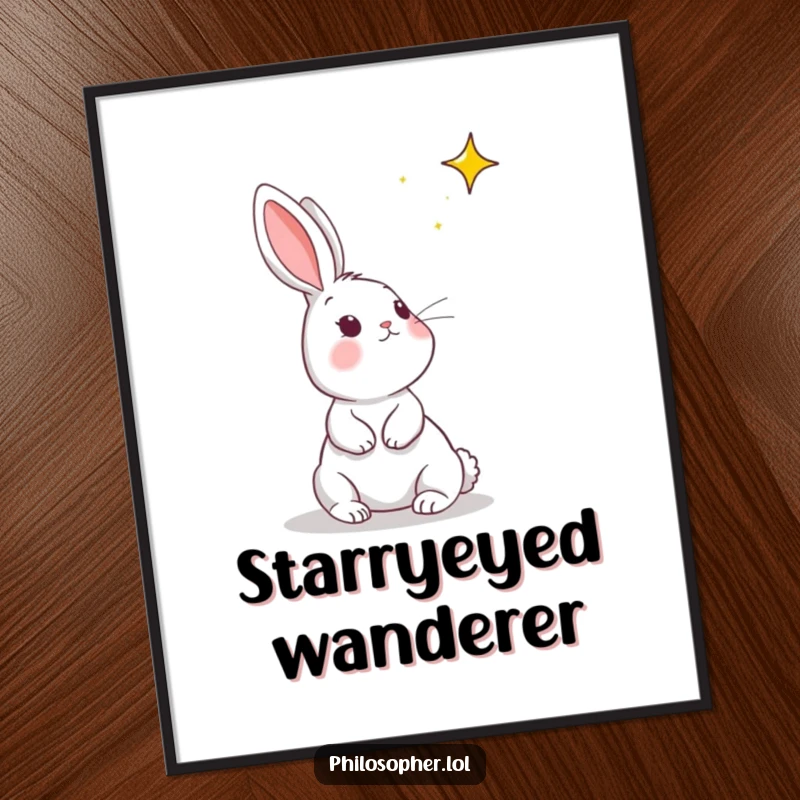 Funny rabbit digital art print of a bunny gazing at a star, a whimsical and humorous wall decor piece.