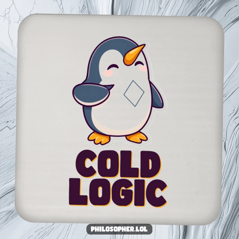 Funny Penguin Geometry Coasters set featuring a curious penguin pointing at geometric shapes, adding a touch of smart humor.