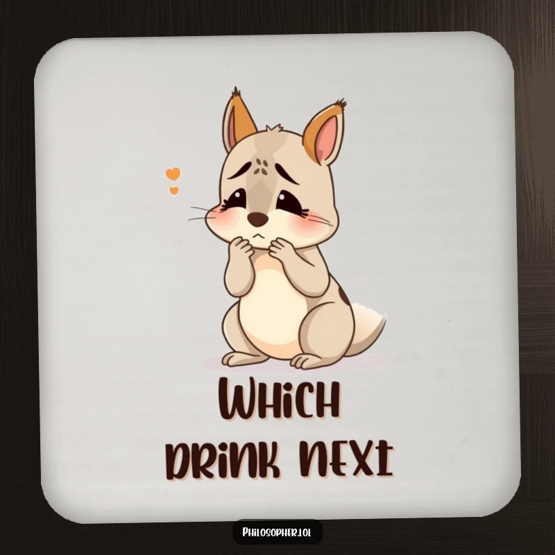 Funny confused squirrel coaster: a protective coaster with a squirrel scratching its head, symbolizing relatable confusion.