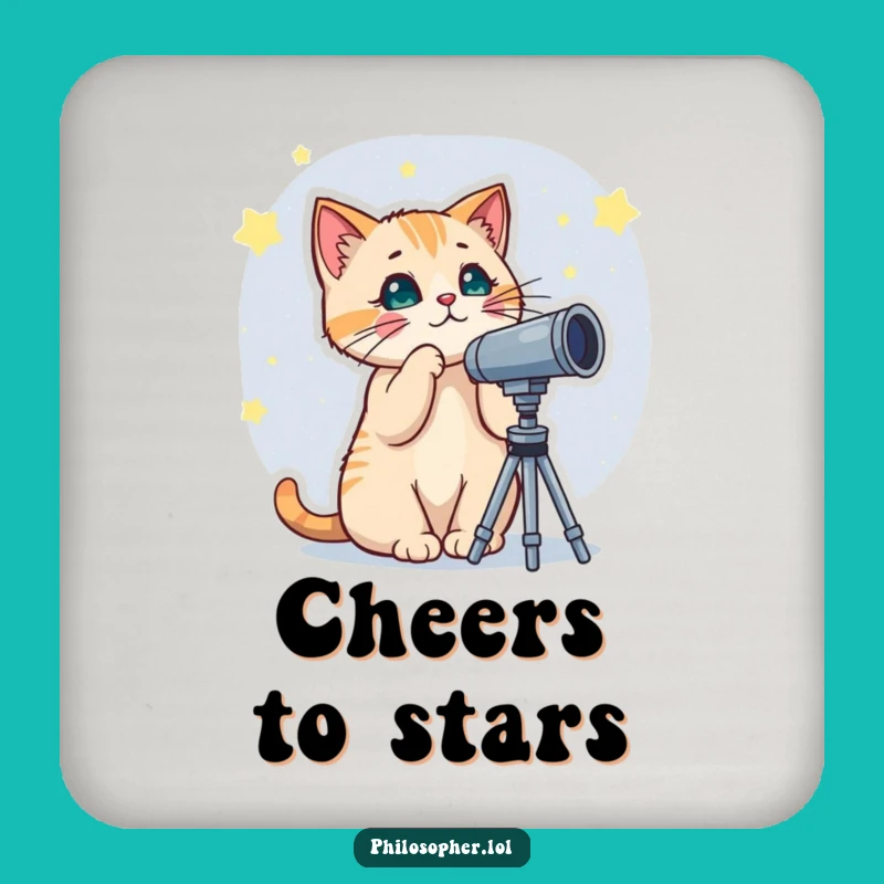 Funny Cat Telescope Coaster - Protect Surfaces with Cosmic Humor