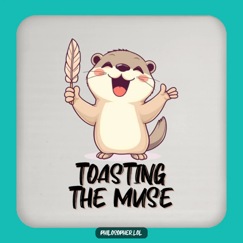 Funny Cheerful Otter Quill Drink Coaster: Protect Surfaces with Artistic Flair