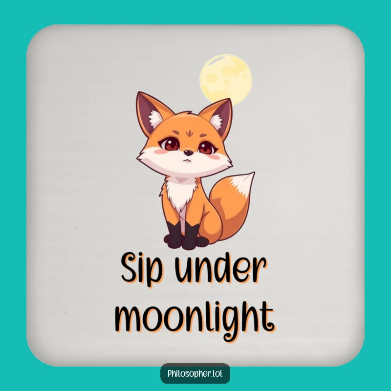 Funny Contemplating Fox Moon Coaster: Protect Surfaces with Thoughtful Charm