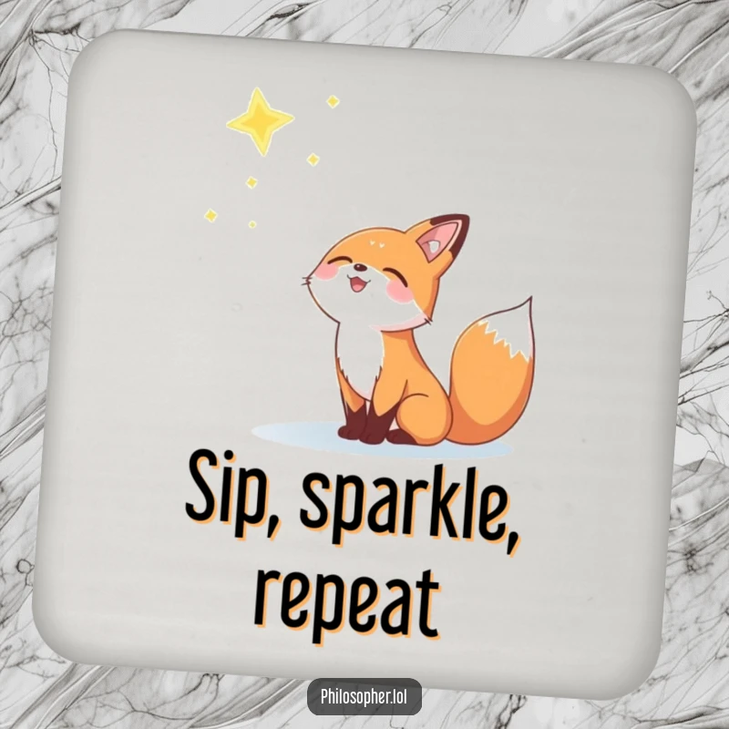 Funny coaster with a joyful fox gazing at a distant, twinkling star, adding hope.