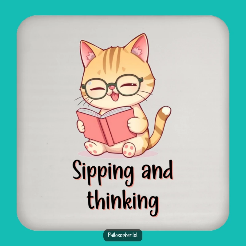 Funny Giggling Cat Spectacles Coaster: Protect Surfaces with Literary Charm