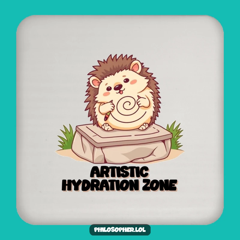 Funny Hedgehog Art Coaster: Protect Surfaces with a Wobbling Artist, Charming Funny Gift