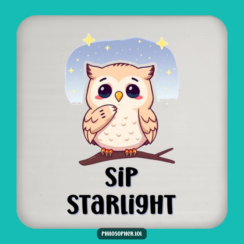 Funny Owl Wisdom Coaster Set: Stargazing Contemplation, Unique Gift