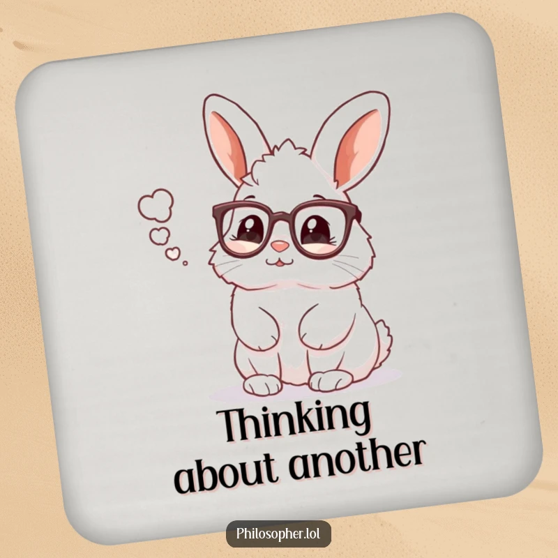 Funny rabbit pondering, desk coaster, intellectual home decor, perfect funny gift for hosts.