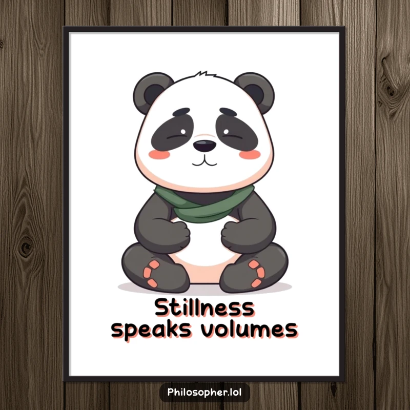 Funny poster showcasing a brave panda in a deeply serene meditation pose, radiating peace and humorous calmness for wall art.