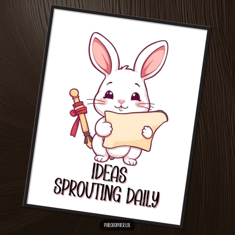 Funny Rabbit Poster: A playful rabbit holds a scroll, looking inspired. This humorous wall art brings creativity, a funny gift.