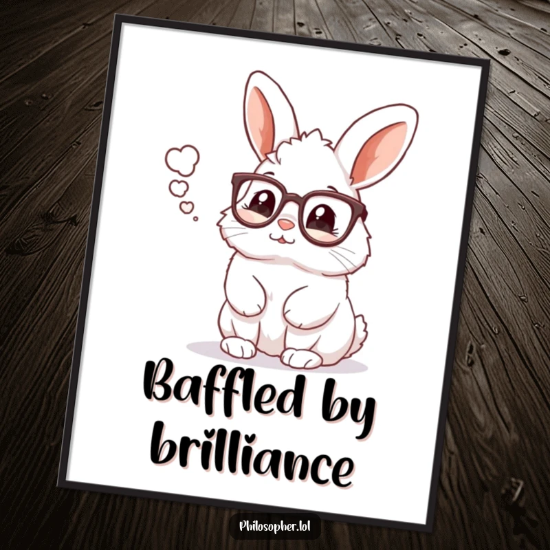 Funny rabbit with glasses in thought bubble, intellectual wall art, study decor, perfect funny gift.