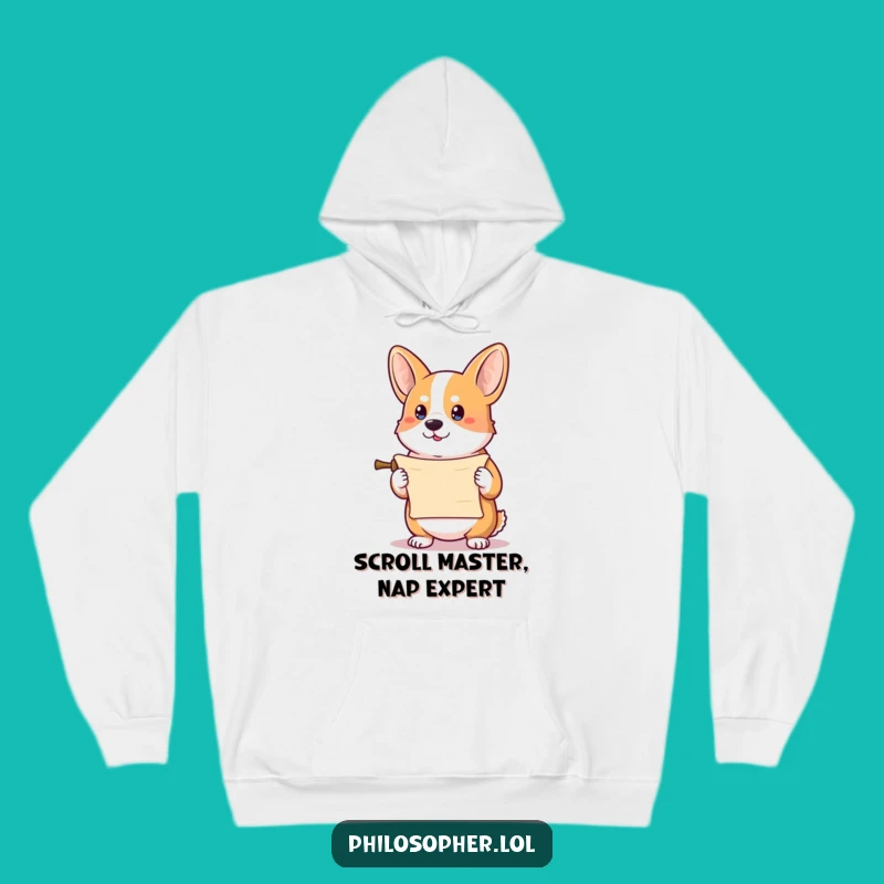 Cozy Funny Corgi Scroll Messenger Hoodie: Warmth and Humor Guaranteed