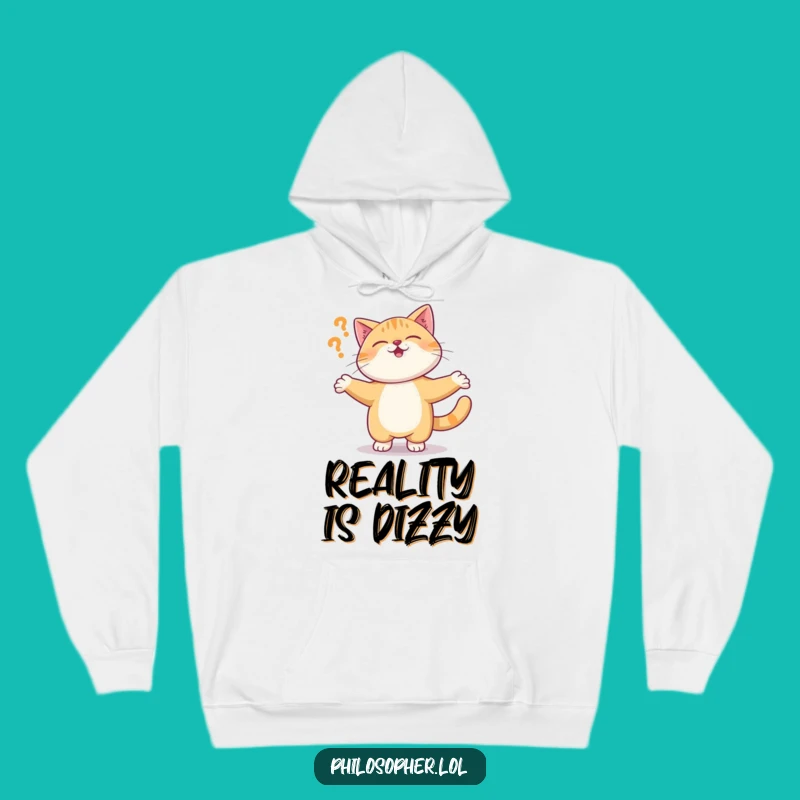 Funny Cat Hoodie: Giggling Kitty Questioning Reality, Cozy Paradox Gift