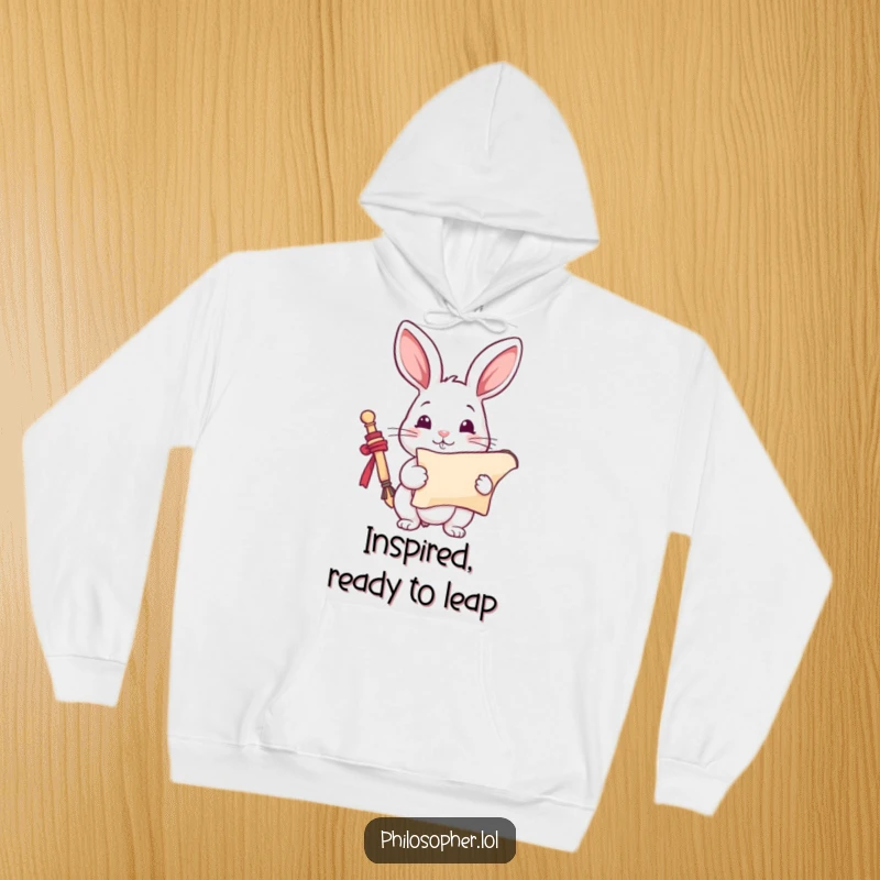 Funny Rabbit Hoodie: A playful rabbit holds an inspired scroll. This humorous, cozy hoodie is a great funny gift.