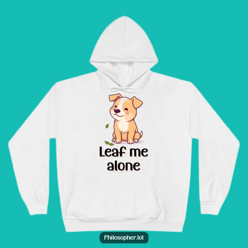 Funny Dog Hoodie: Beaming Pup Pondering Fall Leaf, Cozy & Humorous Gift