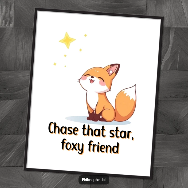 Funny Free Printable Wall Art: A joyful fox looking up with delight at a distant, twinkling star, inspiring wonder.