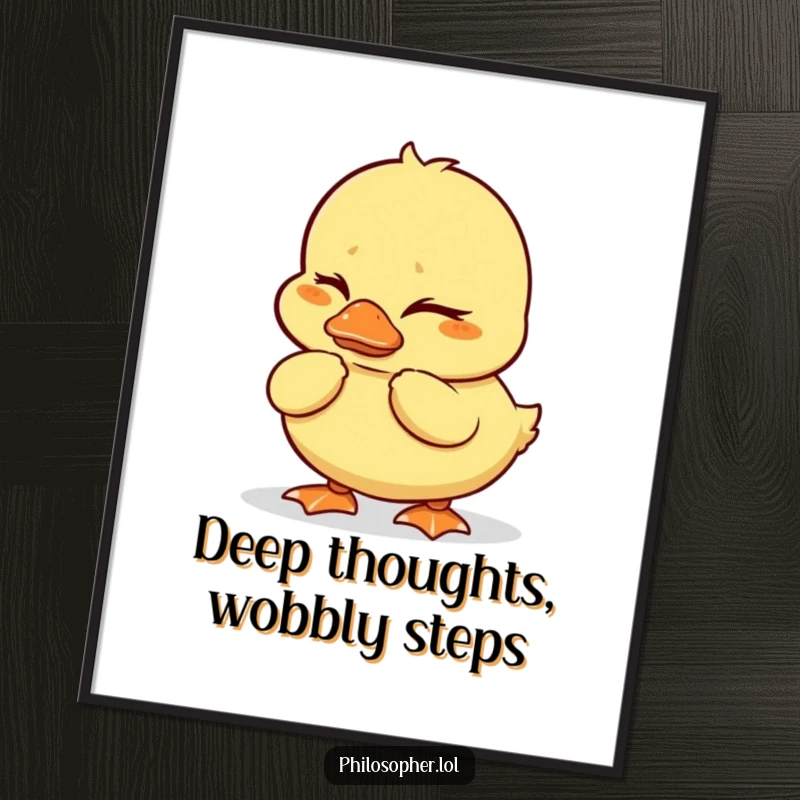 Funny Free Printable Duckling Wall Art: A wobbly duckling with furrowed brows contemplates life, adding witty charm to your decor.