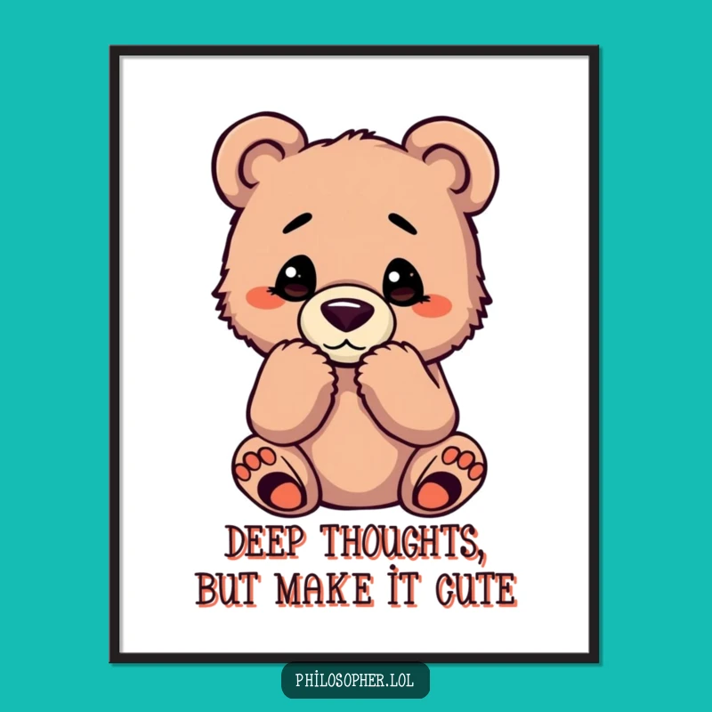 Free Printable Funny Bear Cub Thinking Wall Art - Downloadable DIY Decor