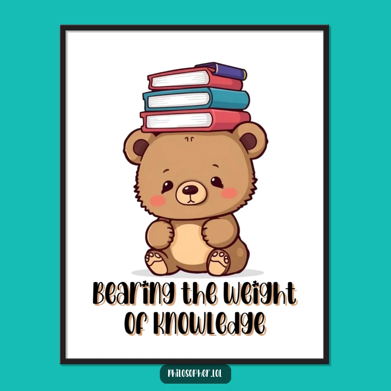 Free Printable Funny Wall Art: Curious Bear Cub Philosophy Books, Downloadable Art