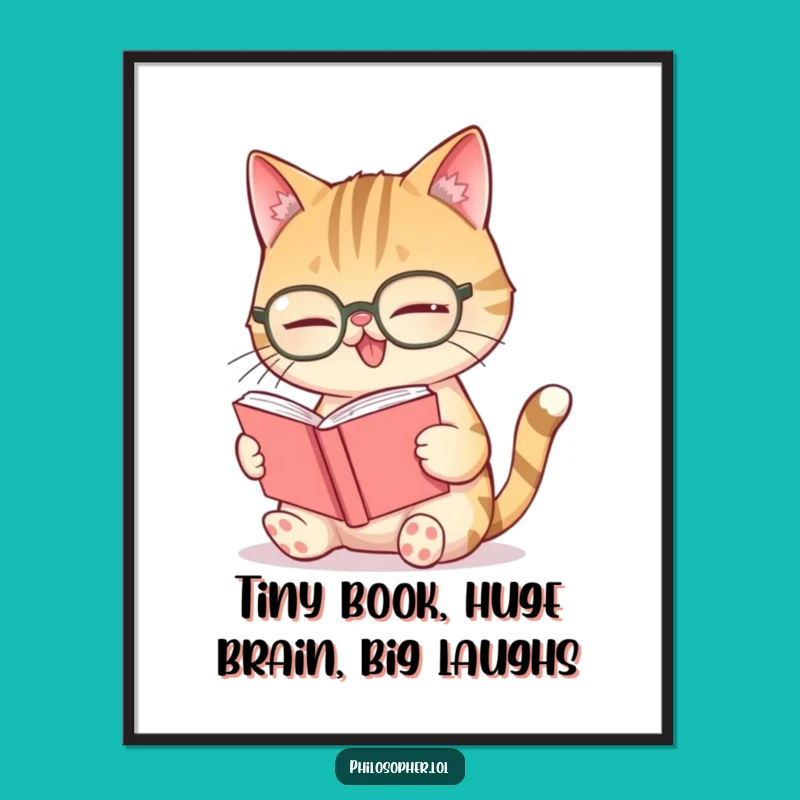 Free Printable Giggling Cat Wall Art: Funny Book Lover Downloadable Art Gift!