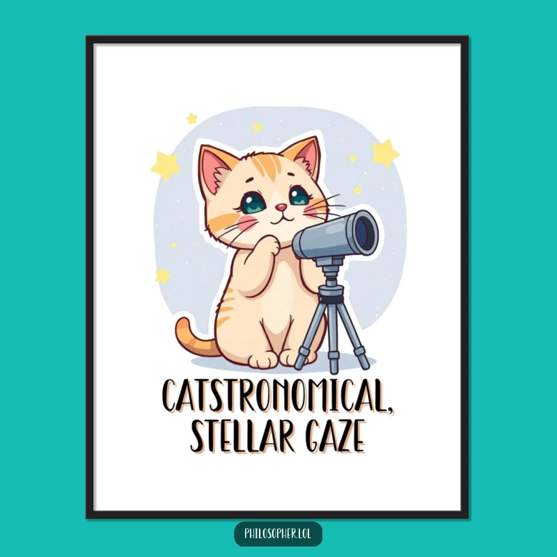 Free Printable Wall Art: Curious Cat Stargazer - Whimsical Downloadable Decor