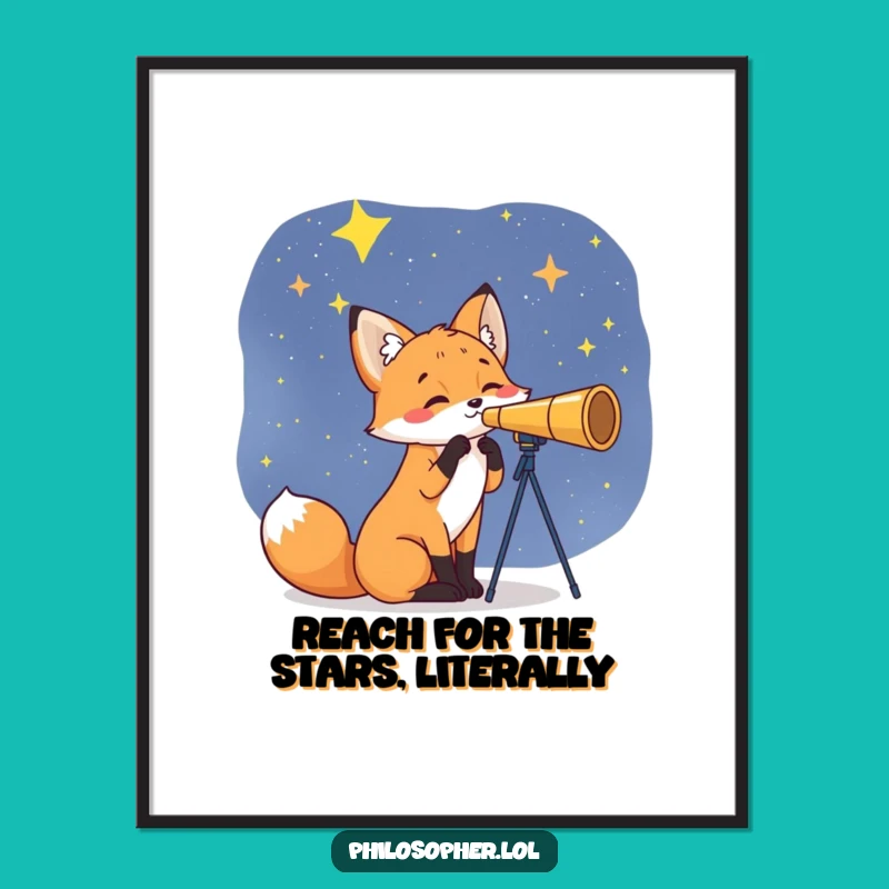 Free Printable Wall Art: Curious Fox Star Gazer, Funny Downloadable Space Decor